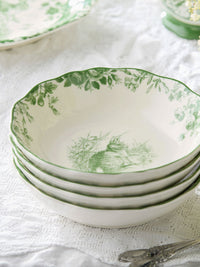 White & Green 'Running' Rabbit Garden Soup Bowl