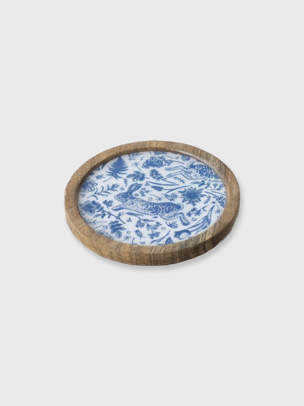 Blue Floral Rabbit Enamelled Coaster