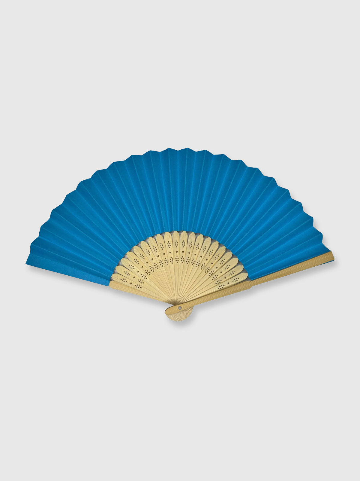 Wooden Paper Hand Fan - Aqua Blue