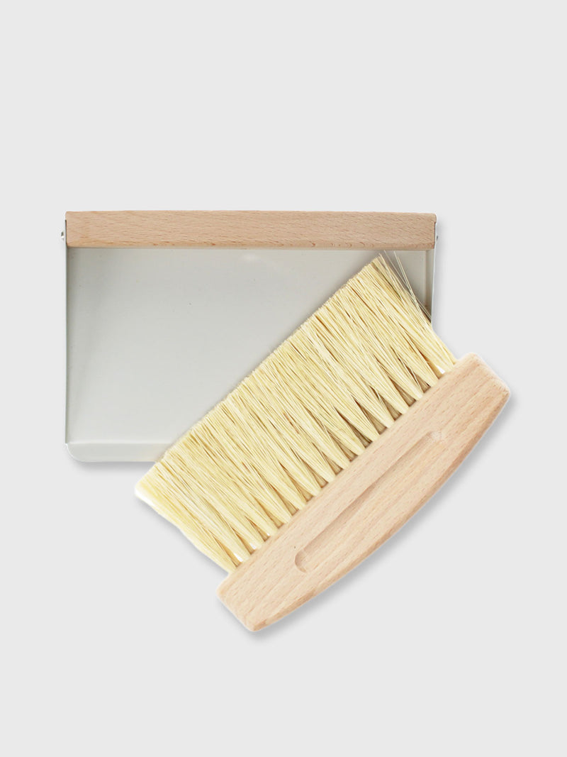 Wooden Table Brush and Pan Set - Grey