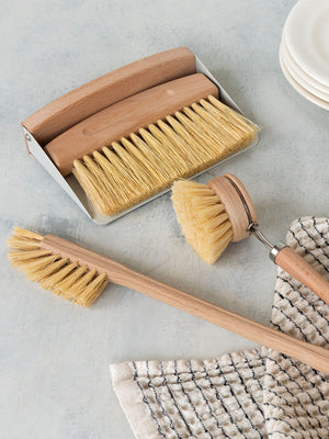 Wooden Table Brush and Pan Set - Grey