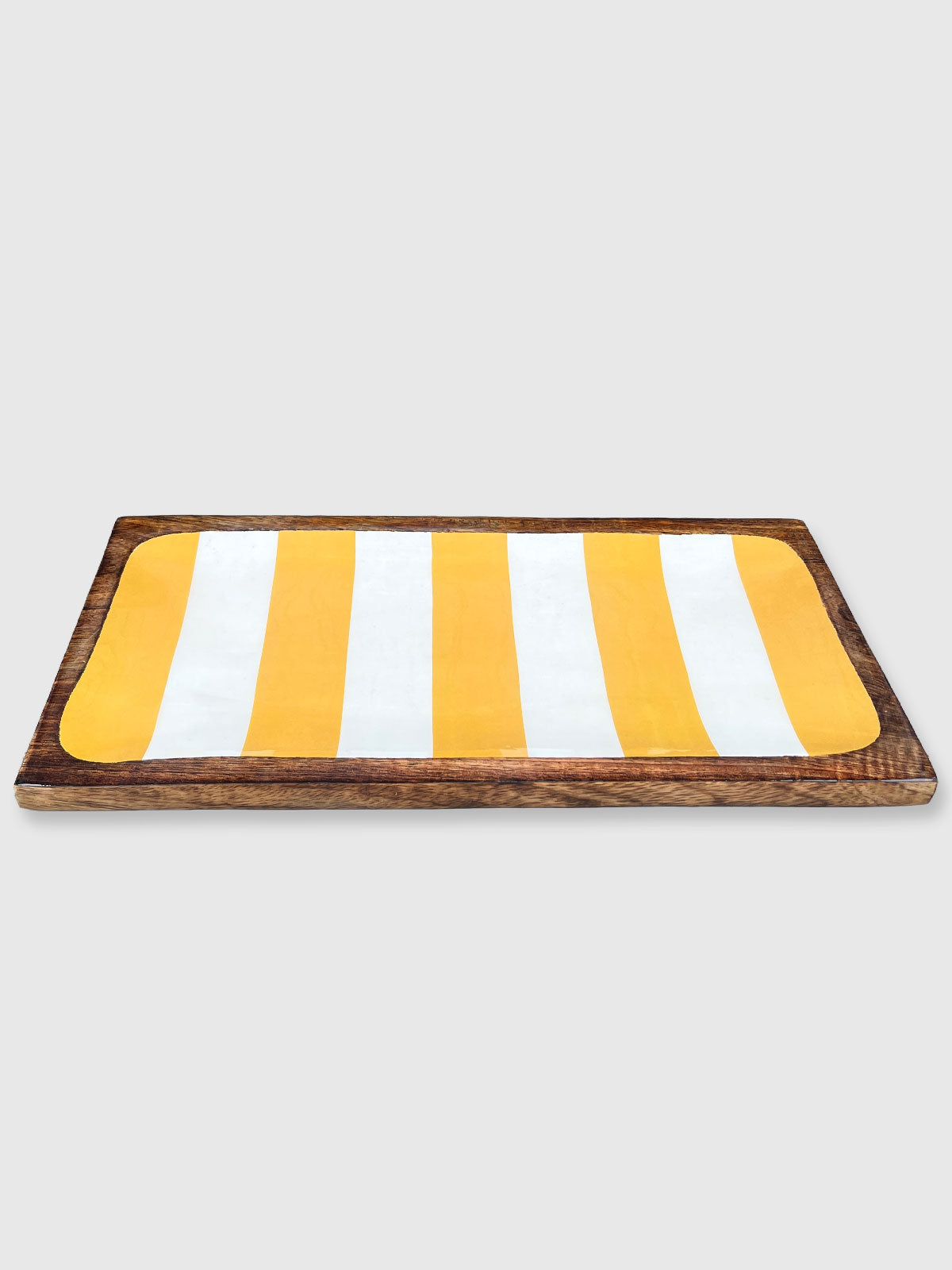 Cabana Yellow Striped Wooden Platter Tray - 40cm
