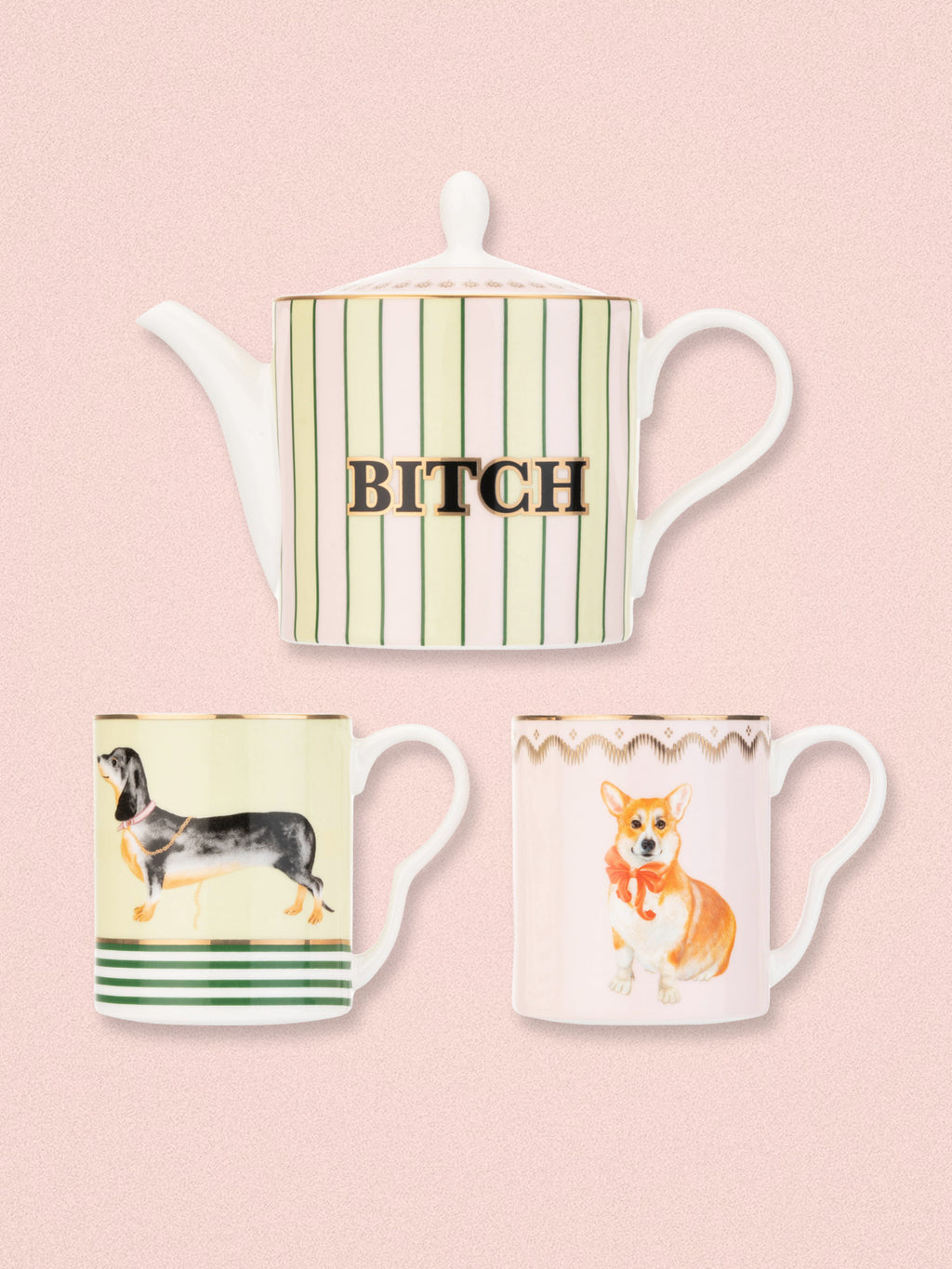 Yvonne Ellen Dog Teapot and 2 Mugs Gift Set