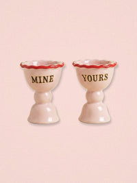 Yvonne Ellen Fluted Ceramic 'Mine' 'Yours' Egg Cup - Set of 2