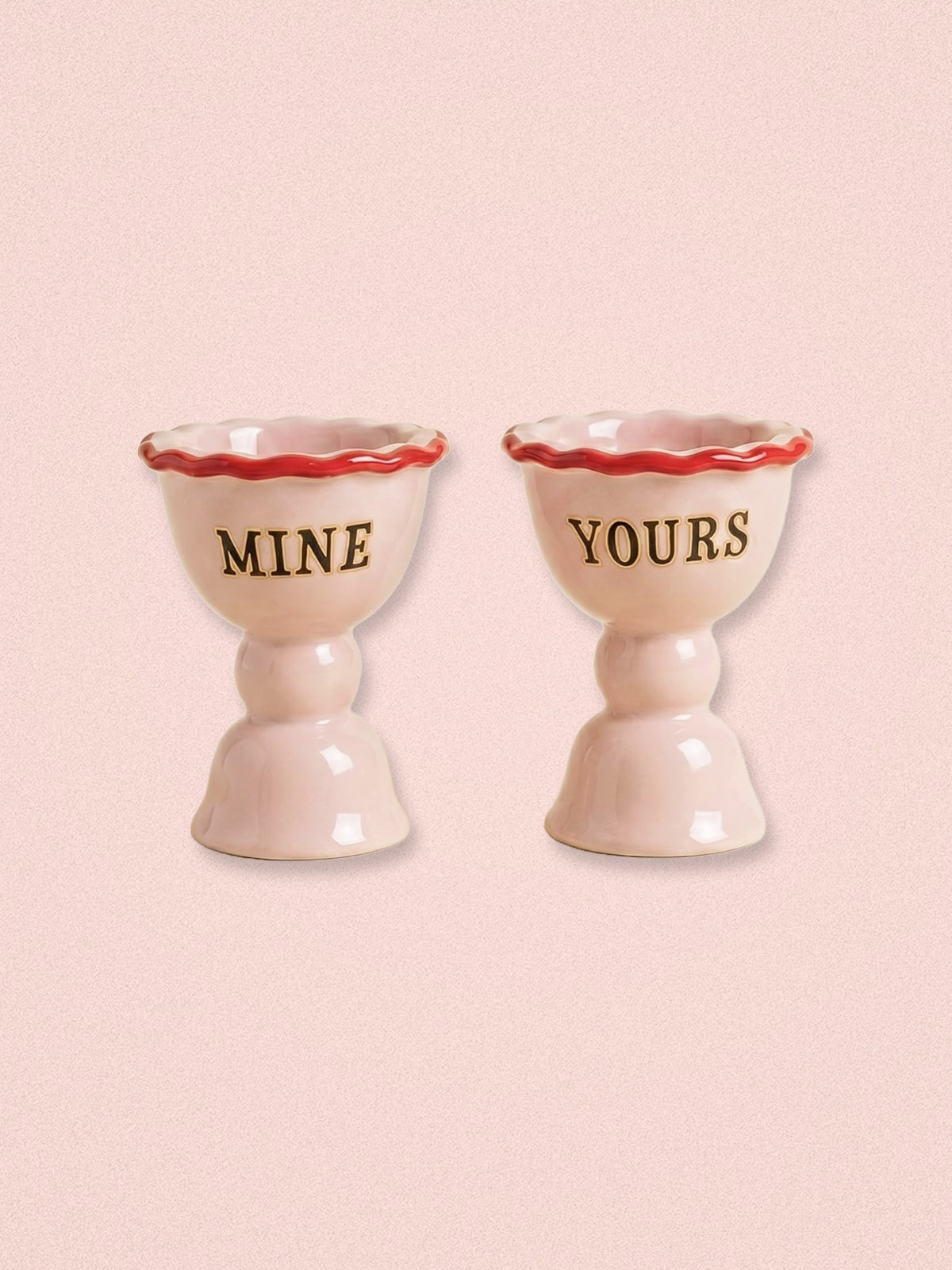 Yvonne Ellen Fluted Ceramic 'Mine' 'Yours' Egg Cup - Set of 2