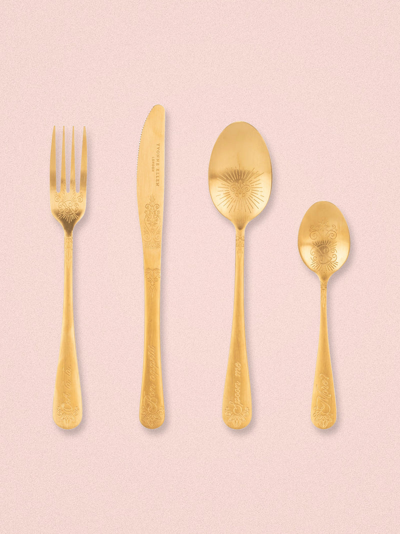 Yvonne Ellen Gold Slogan Cutlery Set - 16 pieces