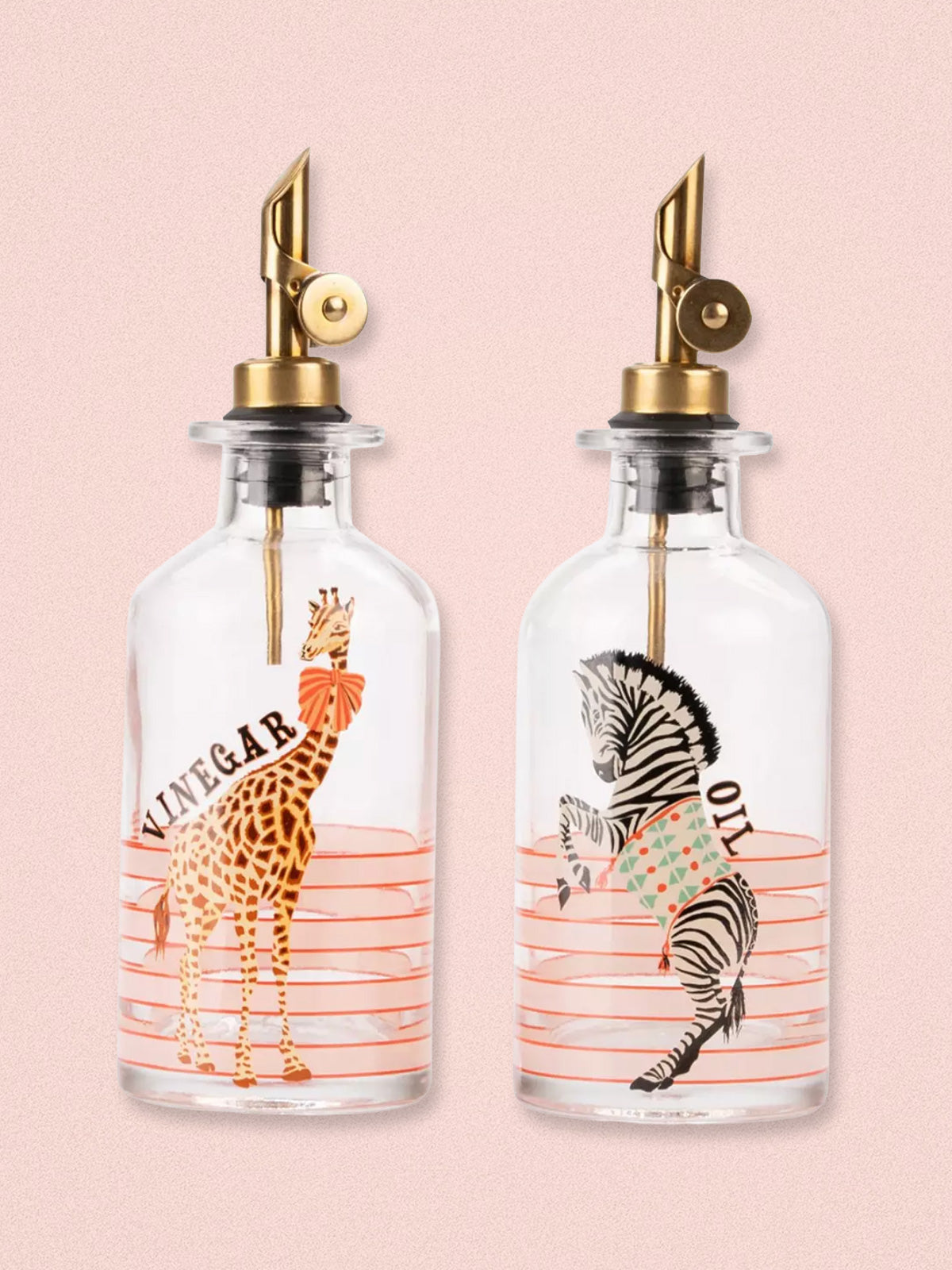 Yvonne Ellen Vinegar / Oil Glass Bottle Set of 2 - Zebra & Giraffe