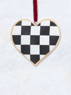 Christmas Decoration - Black & White Checkered Heart