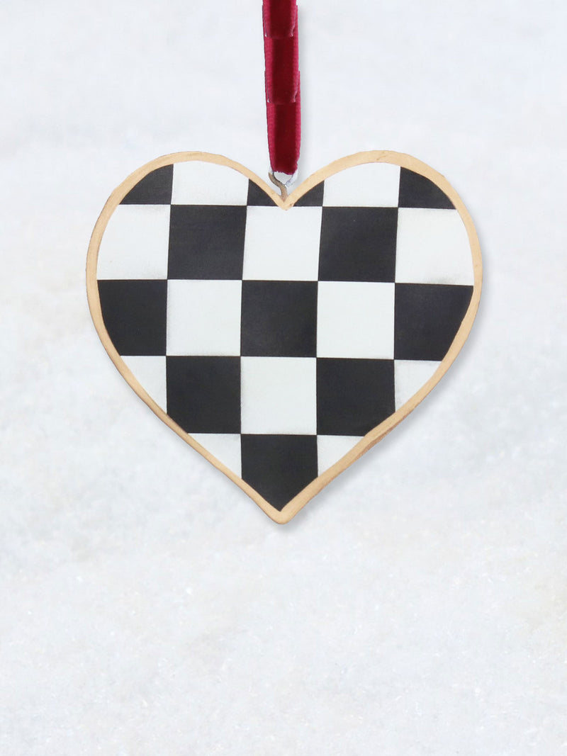 Christmas Decoration - Black & White Checkered Heart