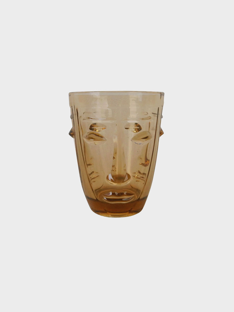 Deco Face Goblet Glass Tumbler - Amber