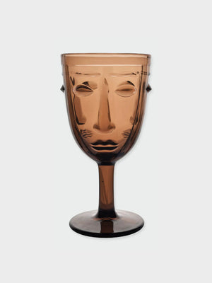 Deco Face Wine Glass - Amber