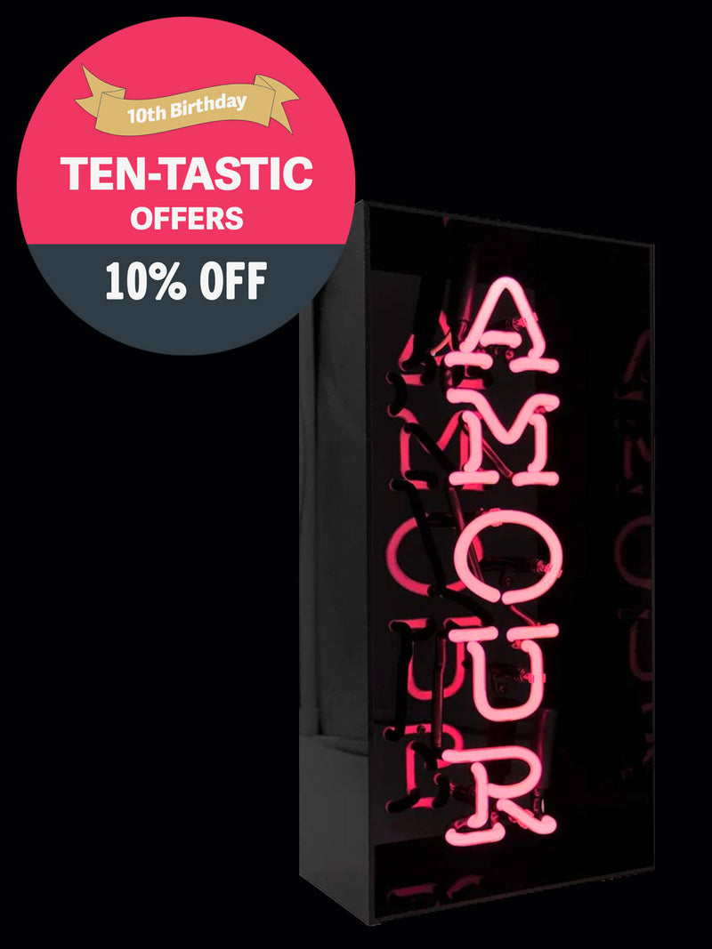 'Amour' Glass Neon Light Box - Pink
