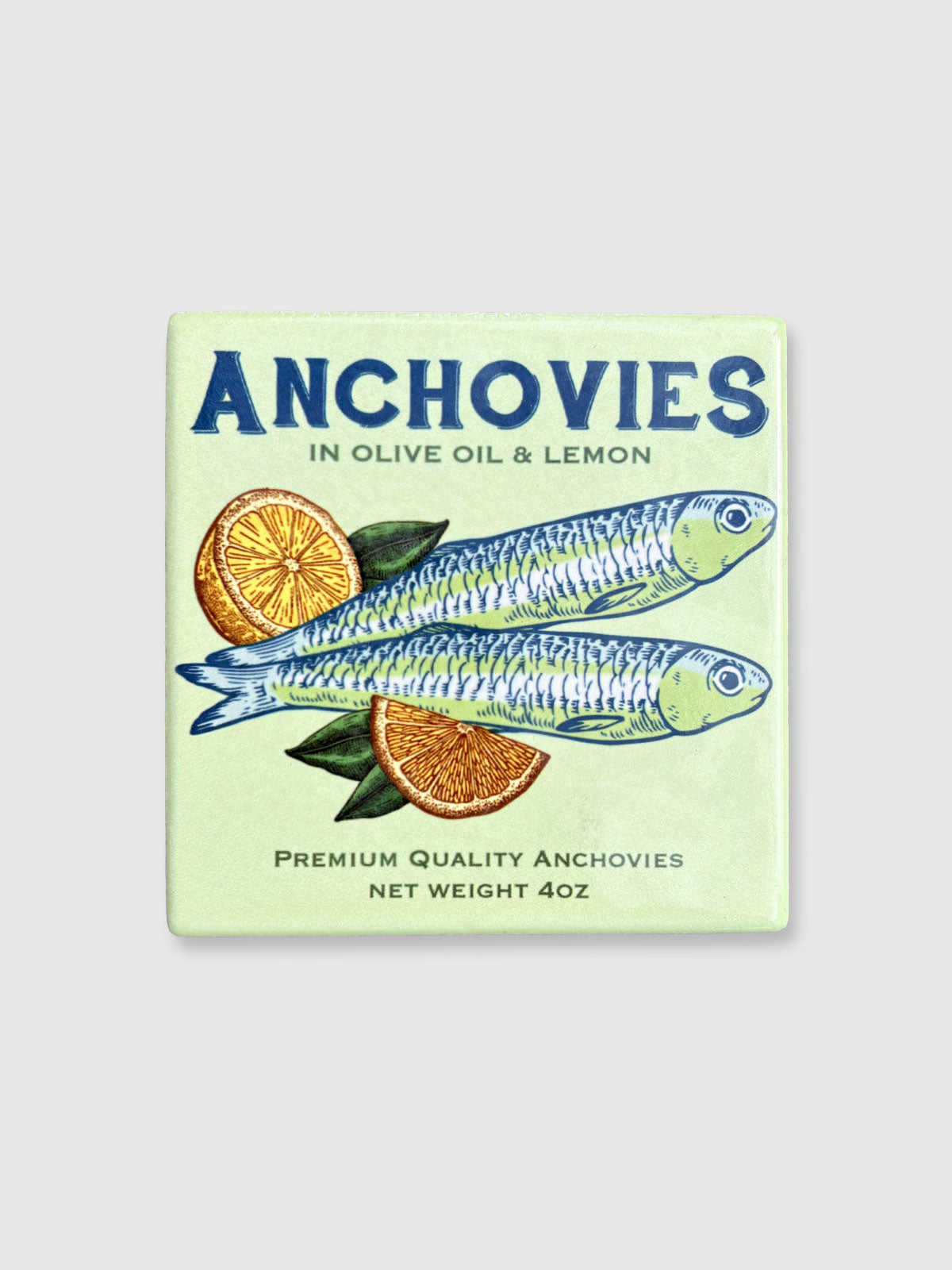 Green Tinned Anchovies Design Square Ceramic Coaster