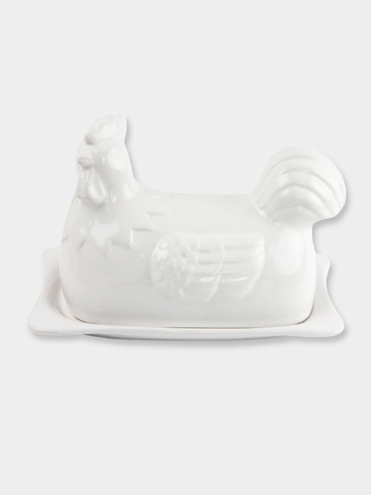 White Hen Chicken Shaped Ceramic Butter Dish