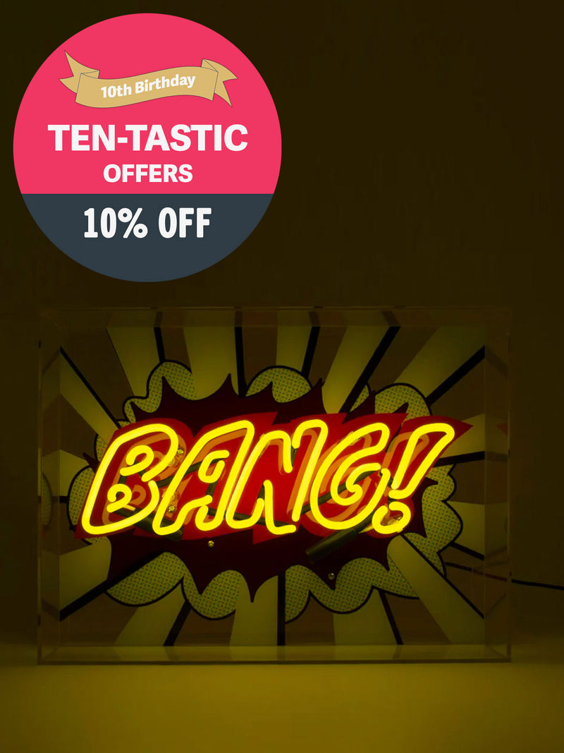 'Bang!' Glass Neon Light Box - Yellow