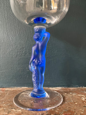 Vintage French Bayel Crystal Wine Glass Male - Blue