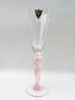 Vintage French Bayel Crystal Flute Glass Lady - Pink