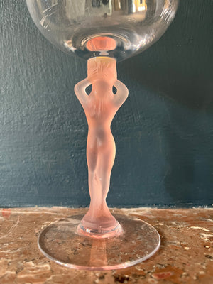 Vintage French Bayel Crystal Wine Glass Lady - Pink