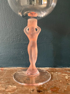 Vintage French Bayel Crystal Wine Glass Lady - Pink