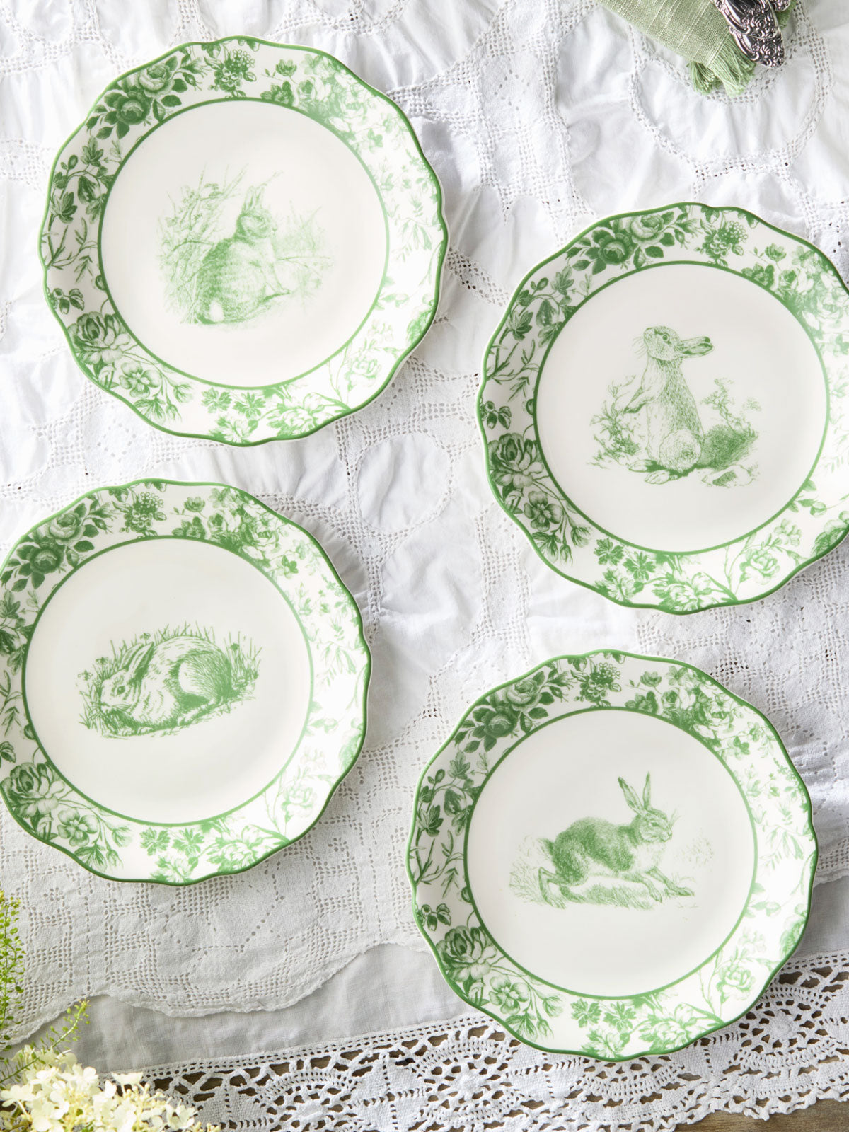 White & Green 'Running' Rabbit Garden Side Plate