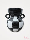 Black and White Check Vase Small Handles