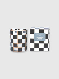 Black & White Check Glass Candle - Cloves & Sandalwood