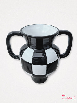 Black and White Check Vase Large Handles