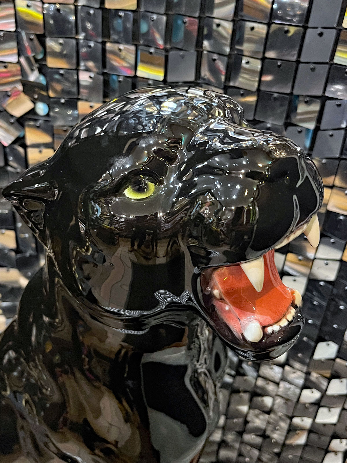 Large Italian Porcelain Black Panther Statue Figure