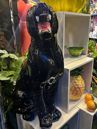Large Italian Porcelain Black Panther Statue Figure