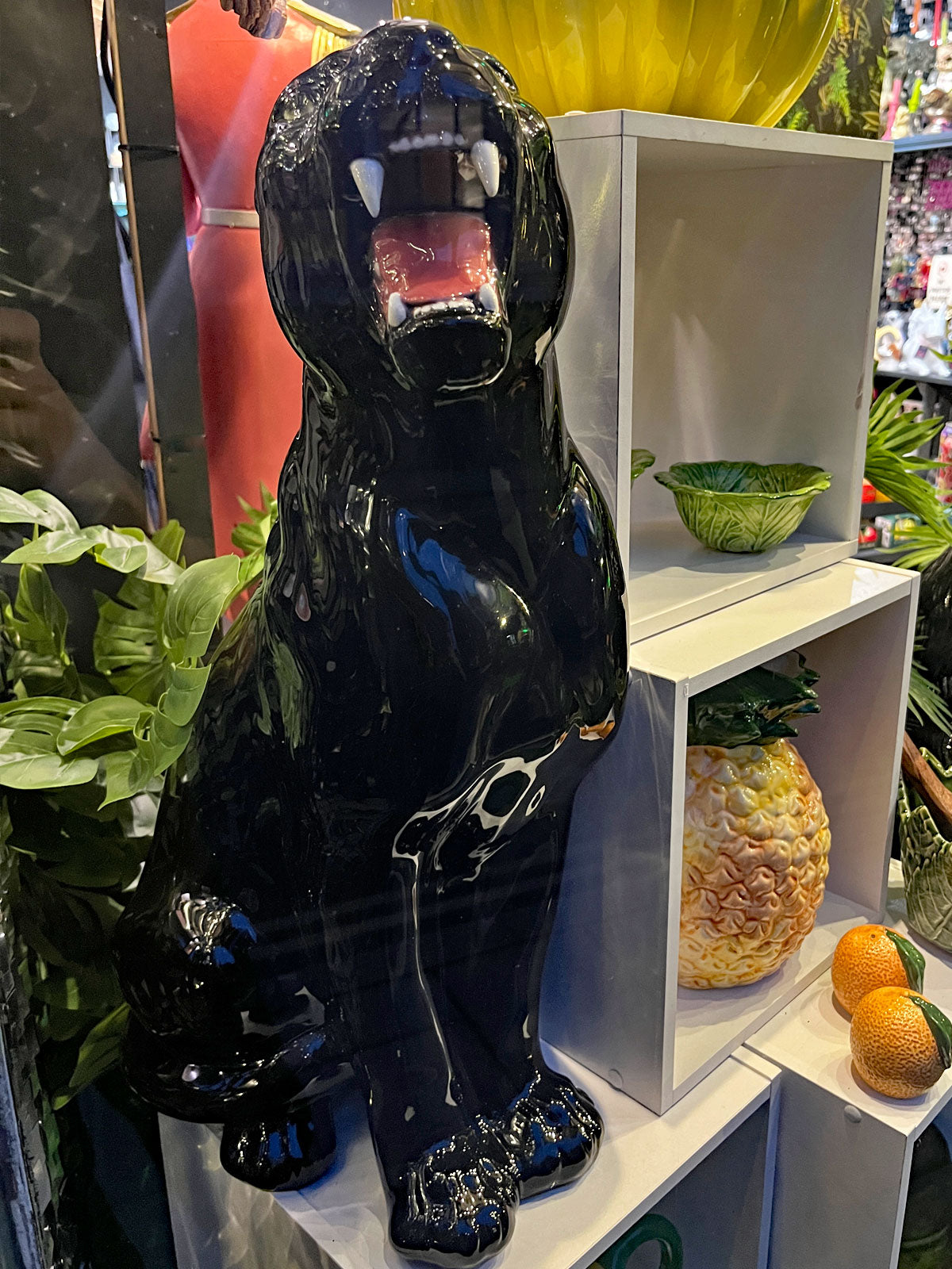 Large Italian Porcelain Black Panther Statue Figure