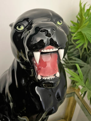 Large Italian Porcelain Black Panther Statue Figure