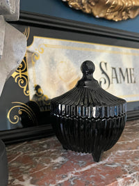 Ribbed Black Glass Trinket Jar Pot