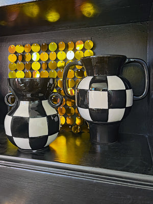 Black and White Check Vase Small Handles