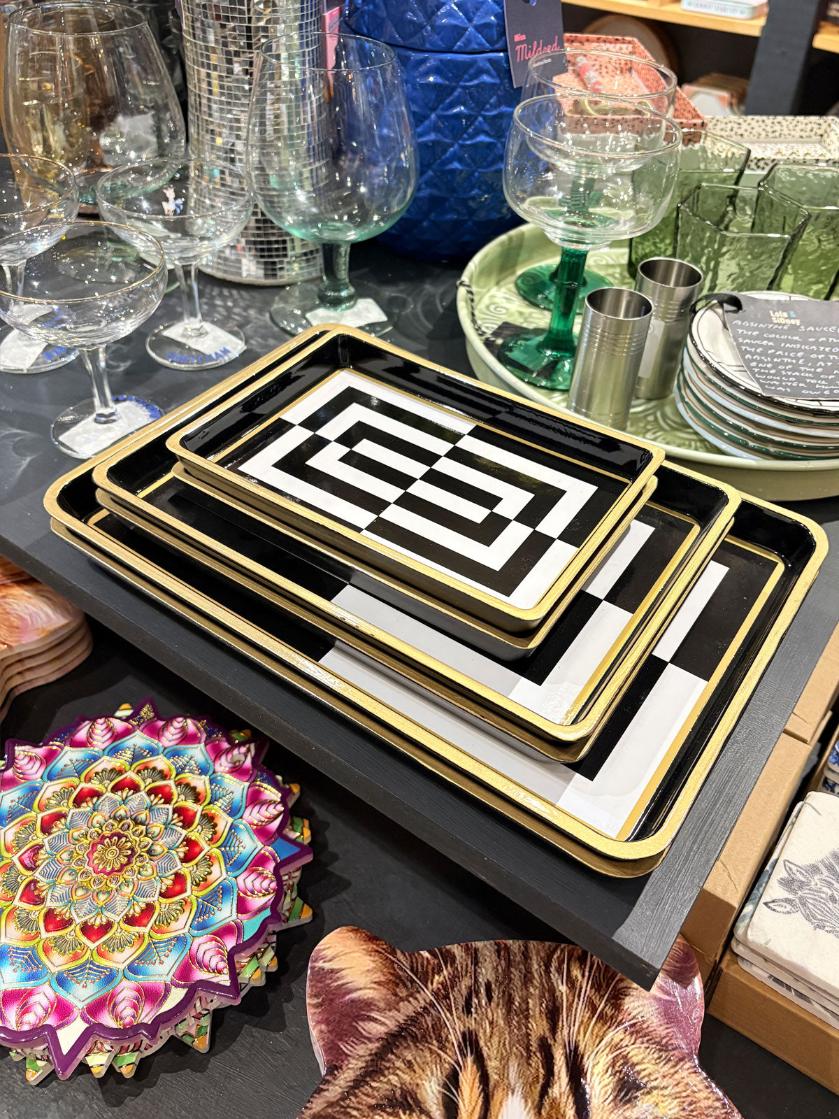 Black & White Abstract Op Art Print Trinket Tray - Medium