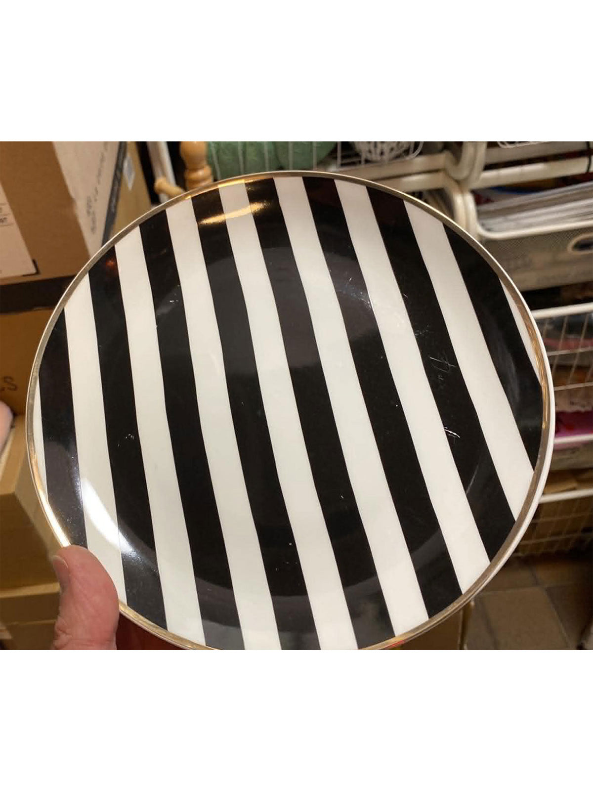 Black and White Stripe Side Plate DAMAGED
