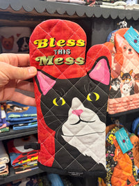 White and Black Cat Bless This Mess - Oven Mitt