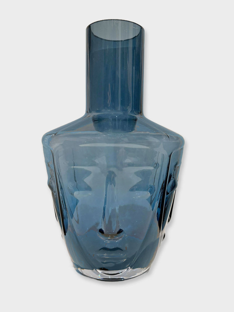Glass Deco Face Carafe Decanter - Blue