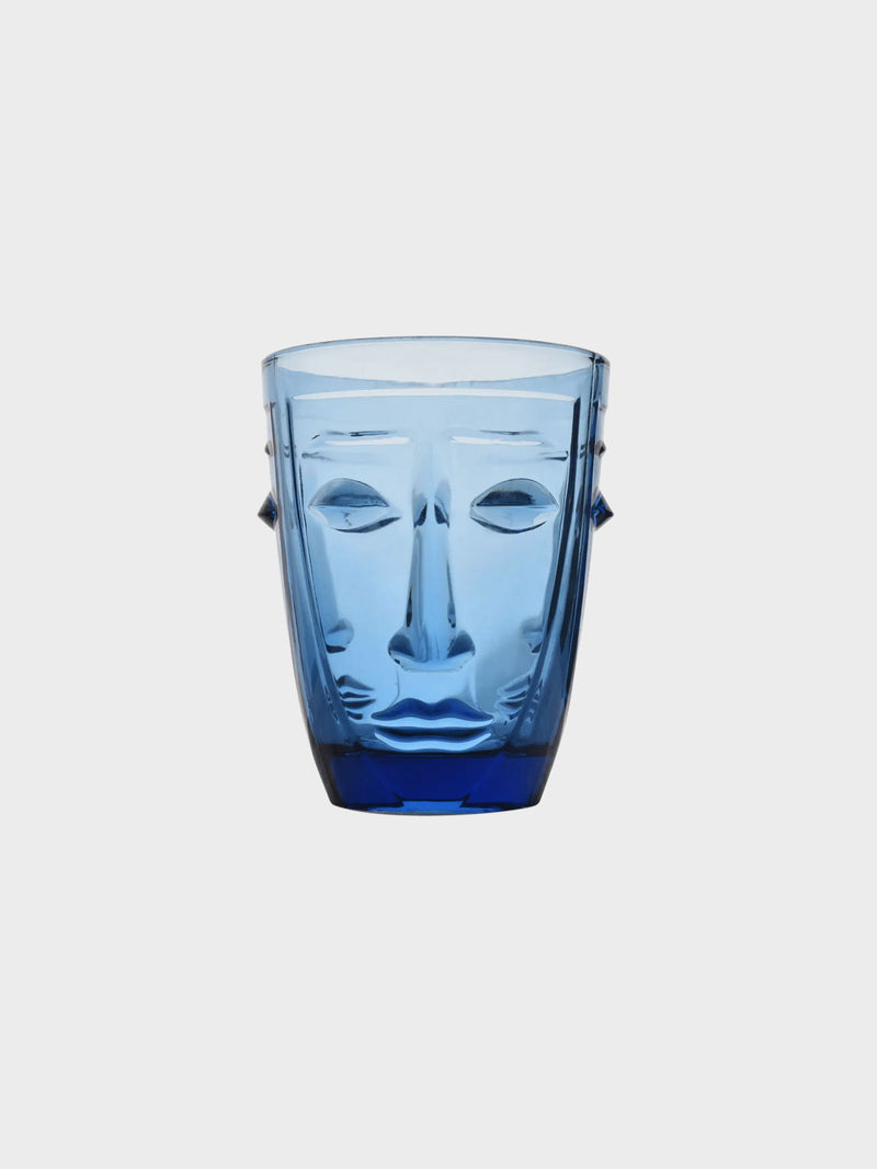 Deco Face Goblet Glass Tumbler - Blue