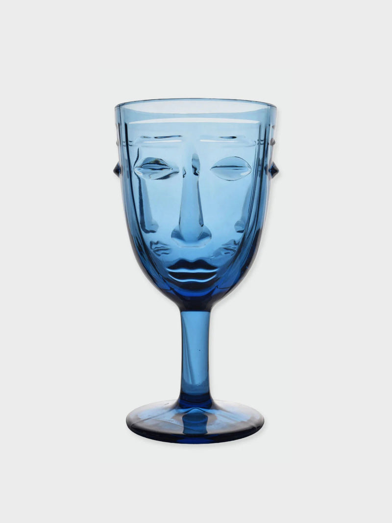Deco Face Wine Glass - Blue