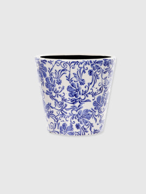 Blue Floral Ceramic Glazed Plant Pot - Large