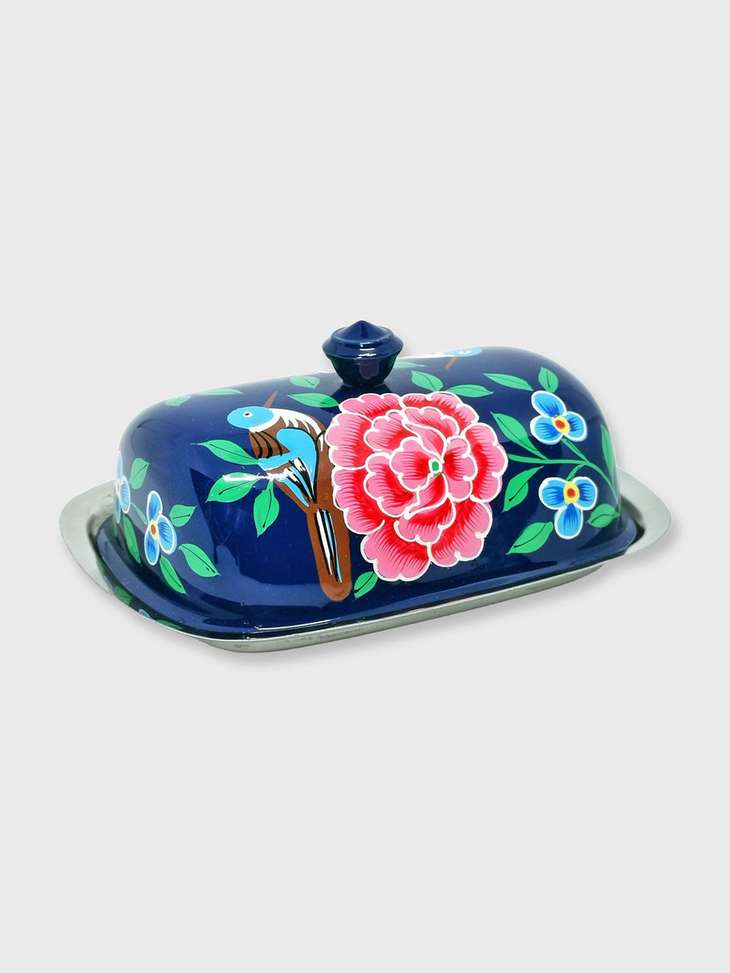 Patterned Enamel Butter Dish - Navy Floral