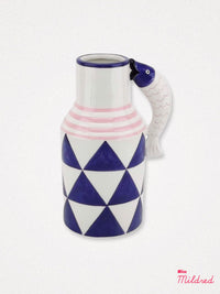 Fish Handle Jug Vase - White and Blue