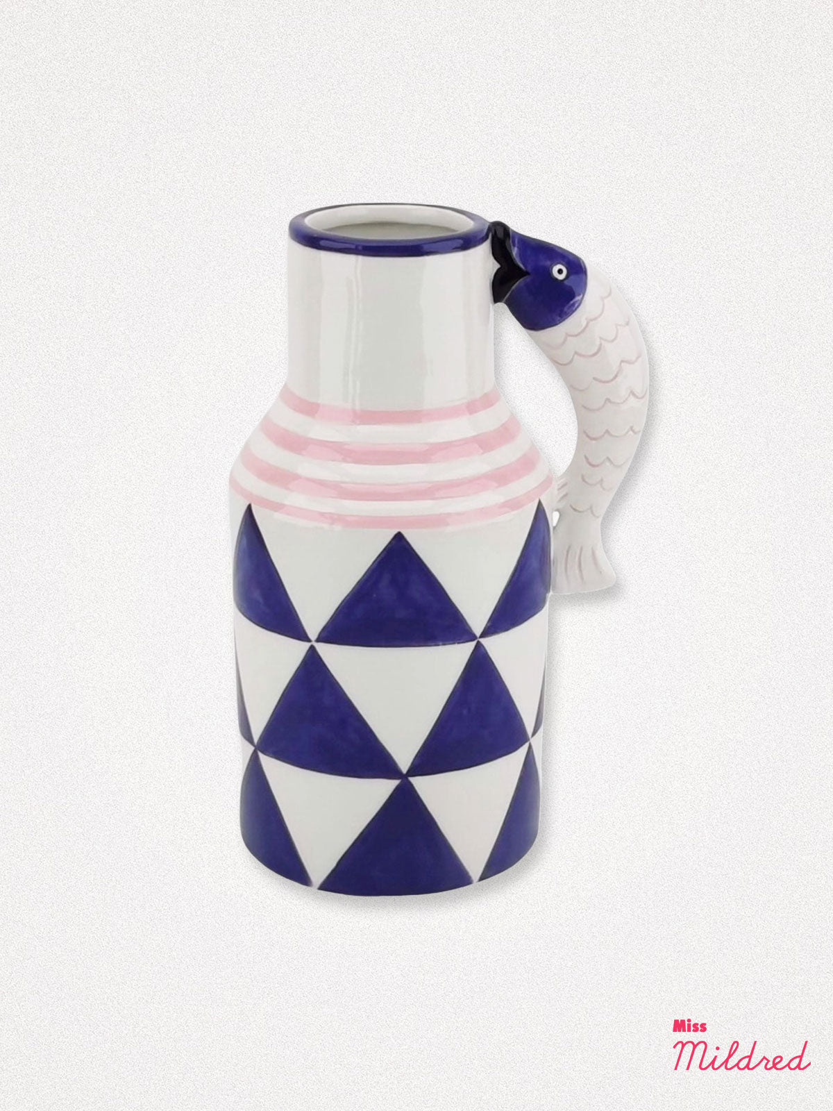 Fish Handle Jug Vase - White and Blue