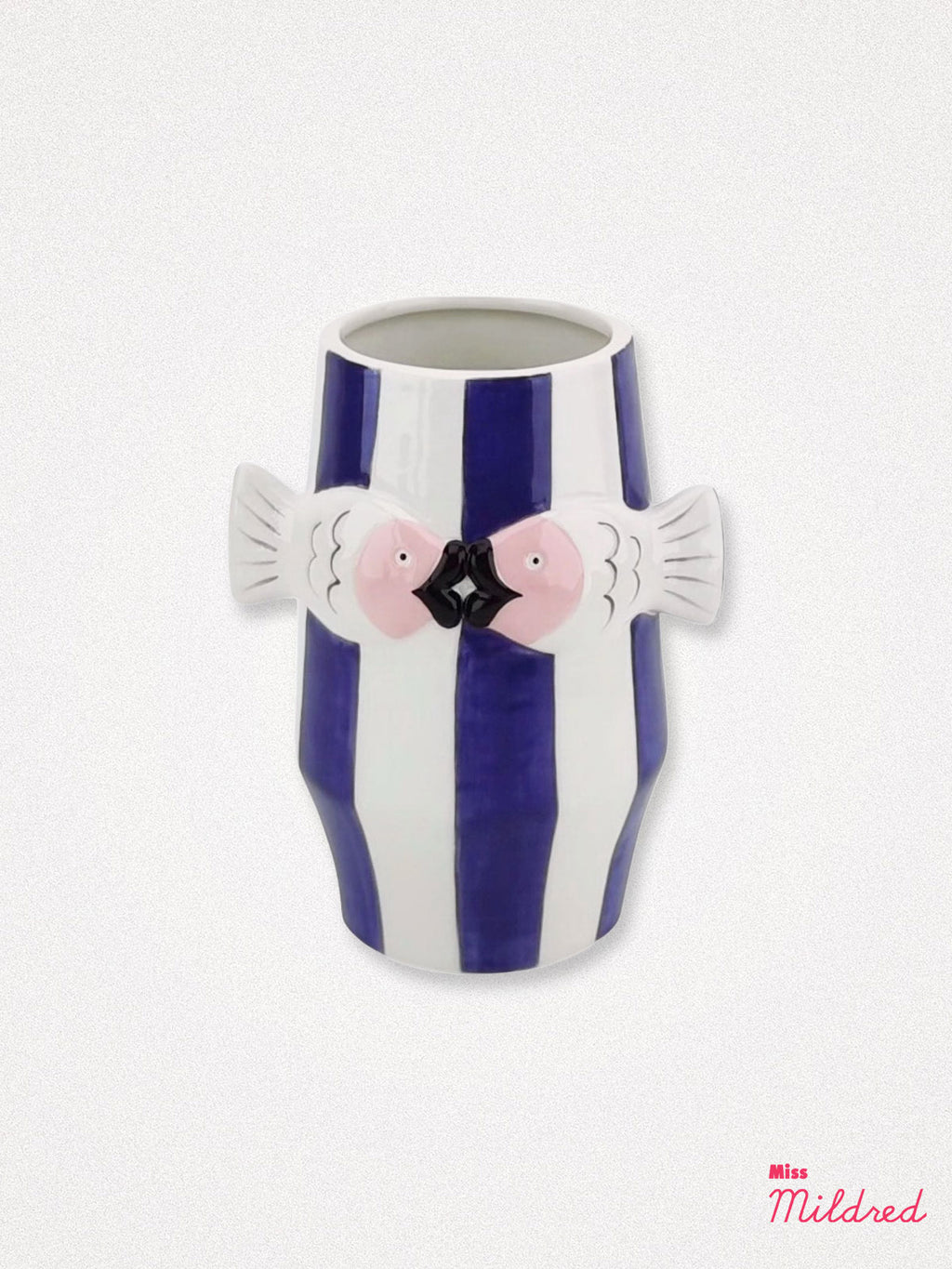 Quirky Ceramic Fish Vase - White / Blue Stripe