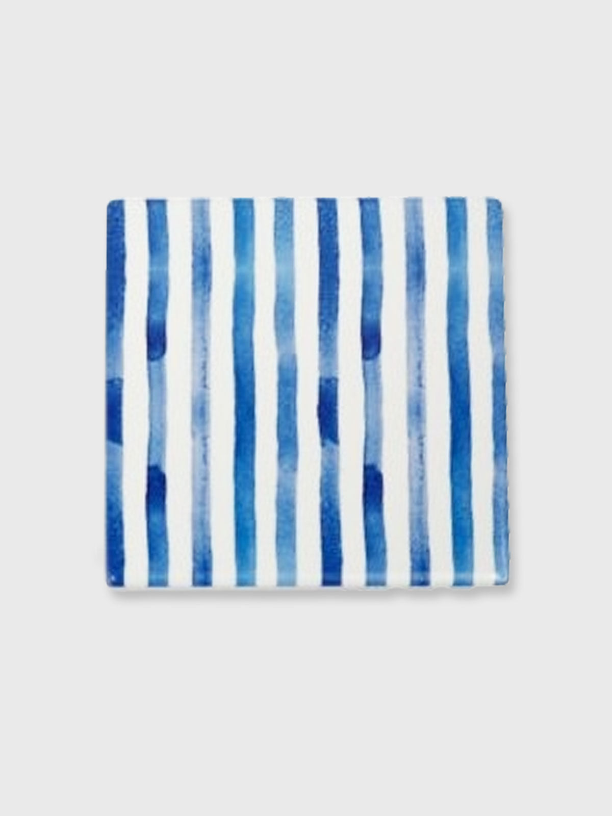 Blue & White Stripe Square Ceramic Coaster