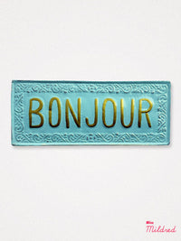 Bonjour - Aqua Hanging Metal Sign - 38cm