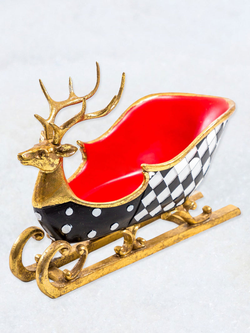 Reindeer Sleigh Bottle Holder / Bowl - Gold & Black