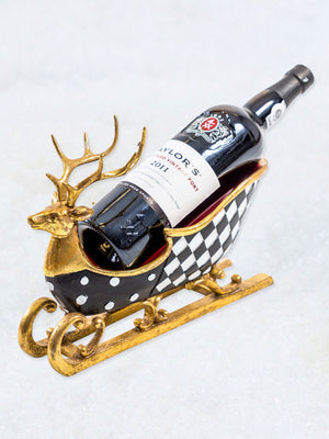 Reindeer Sleigh Bottle Holder / Bowl - Gold & Black