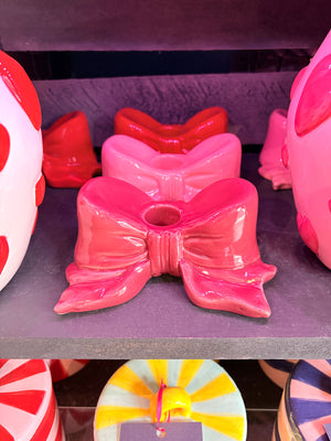 Ceramic Bow Candle Holder - Red