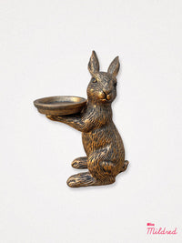 Rabbit Holding Tea Light Holder - Bronze Colour